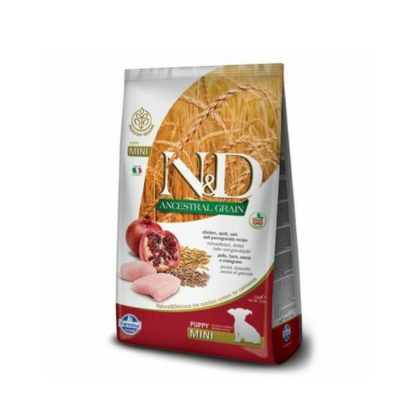 ND נטורל אנד דלישס גורים גזע קטן עוף, דגנים קדמונים ורימון - 2.5 ק"ג