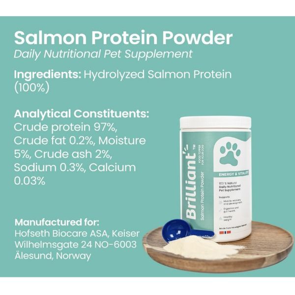 בריליאנט אבקת חלבון סלמון תוסף פרוביוטי לכלבים לעיכול ובריאות המעיים - 300 גרם