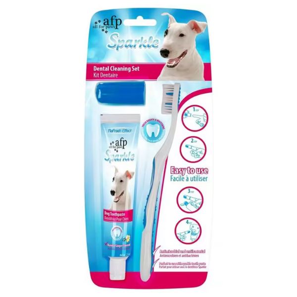 ערכה לצחצוח שיניים לכלבים בטעם חמאת בוטנים AFP