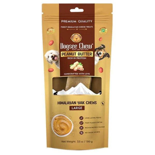 דוגסי צ'ו חטיף לעיסה Dogsee Chew עצם יאק 1 יח' גדולה - חמאת בוטנים
