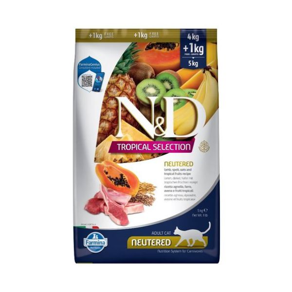 N&amp;D מזון יבש לחתולים סטרלייז טרופיקל כבש – 5 ק"ג