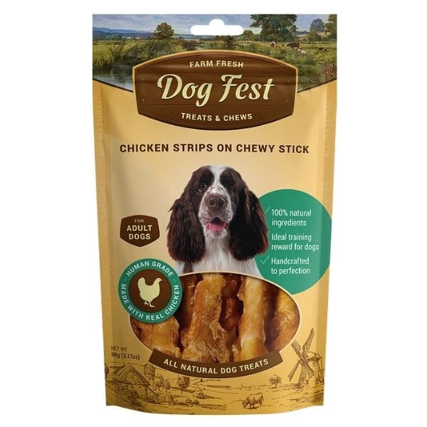 דוג פסט חטיף לכלבים רצועות עוף על מקל לעיסה - 90 גרם