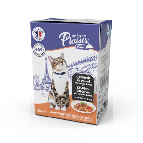 פלסיר שף חתולים קרטונית תבשיל חזה עוף עגבניות וזיתים - 190 גרם