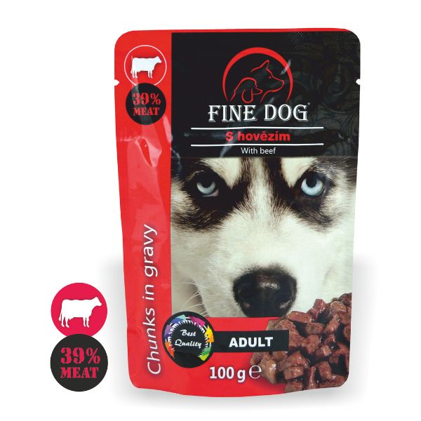 Fine dog מעדן פאוץ לכלבים עם בקר - 100 גרם