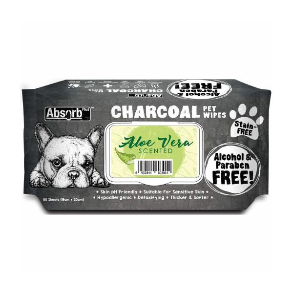 Absorb מגבונים עם פחם פעיל לכלבים וחתולים היפואלרגי - אלוורה