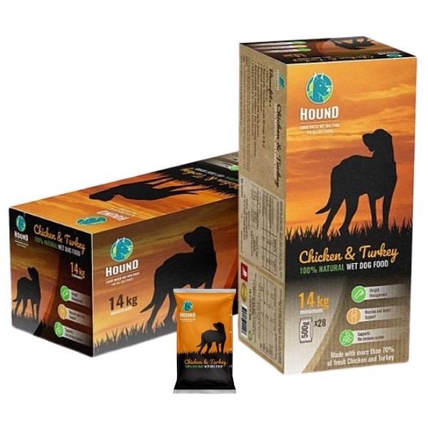 האונד מזון טבעי לכלבים הודו ועוף 14 ק"ג