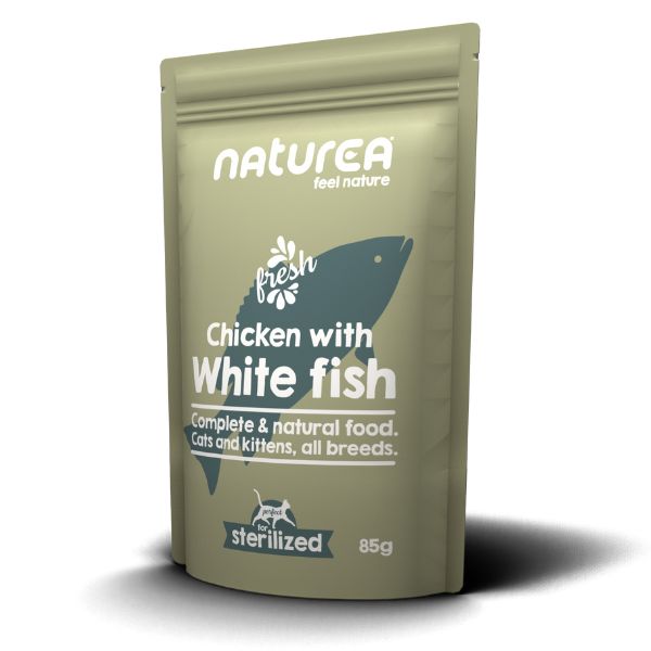 נטוראה פאוץ' מעדן טבעי לחתולים עוף ודגים לבנים - 85 גרם