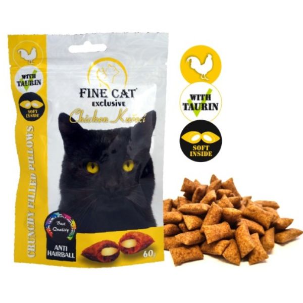 פיין קט Fine Cat חטיף כריות אנטי היירבול עם קרם עוף - 60 גרם