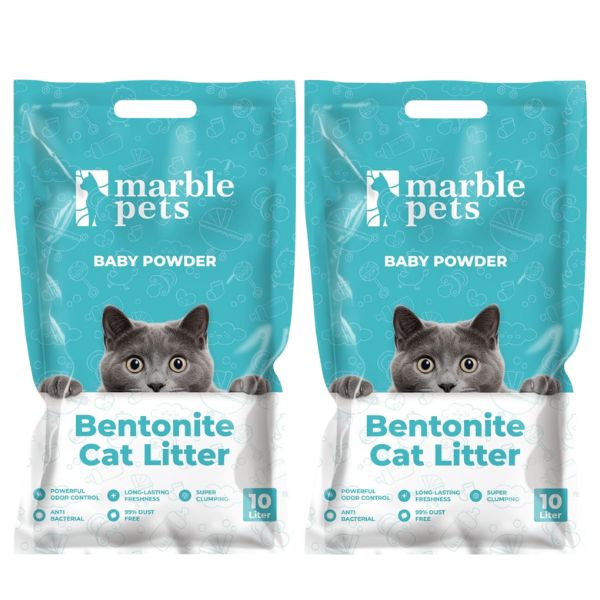 זוג מרבל Marble חול לחתולים מתגבש בניחוח בייבי פאודר עדין - 10 ליטר * 2 יח'