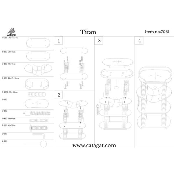 Catagat Titan מתקן גירוד לחתולים מפואר ויוקרתי - 130 ס"מ