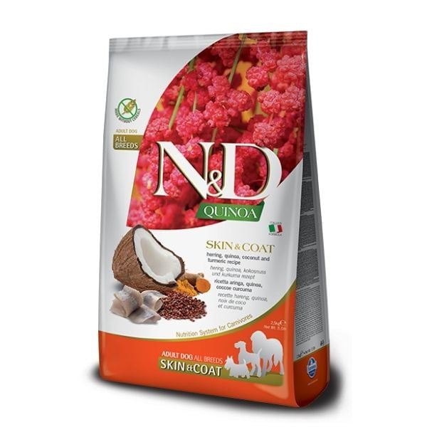 N&amp;D נטורל אנד דלישס - הרינג קוקוס וקינואה לעור ופרווה - 7 ק"ג