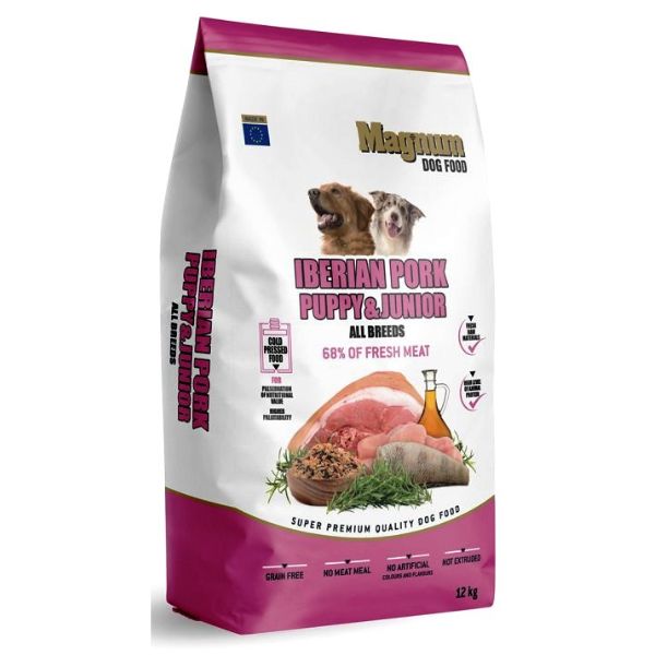 מגנום מזון לכלבים חצי לח בכבישה קרה 100% טבעי איבריקו עוף ודגים גורים - 12 ק"ג