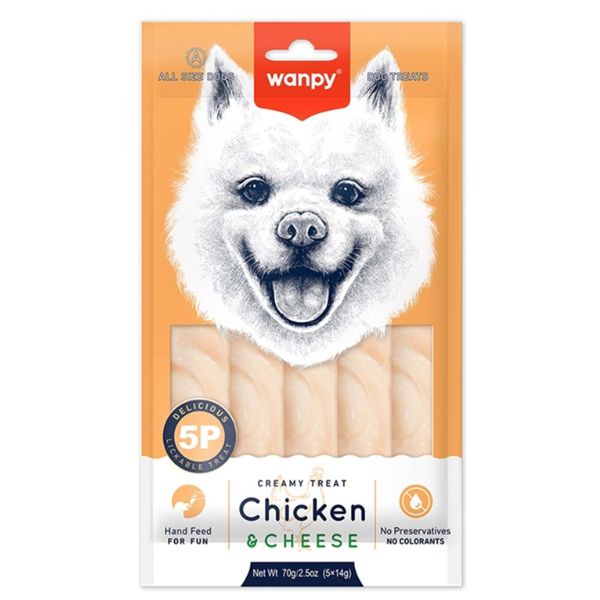 וונפי קרם ליקוק לכלבים עוף וגבינה - 70 גרם (15 גרם * 5 יח')