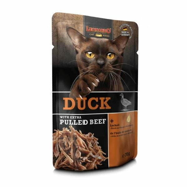 לאונרדו פאוץ' פטה ברווז לחתולים עם נתחי בקר - 70 גרם