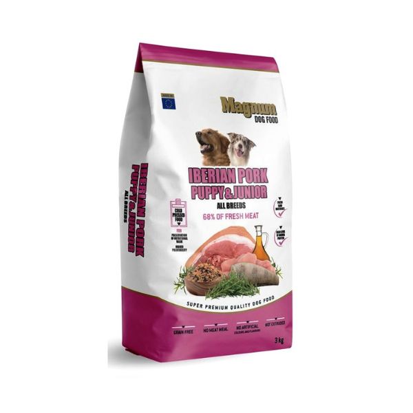 מגנום מזון לכלבים חצי לח בכבישה קרה 100% טבעי איבריקו ועוף גורים - 3 ק"ג