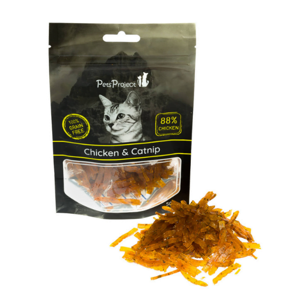 חטיף לחתולים רצועות עוף וקטניפ Pets Project