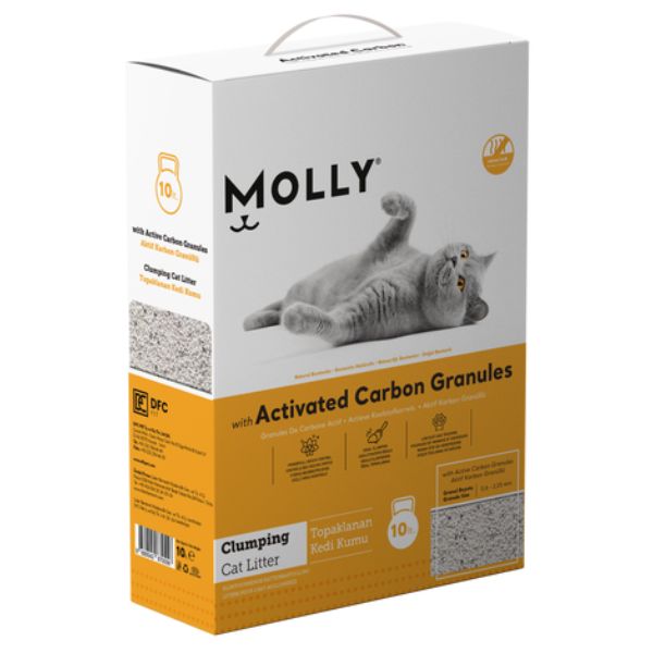 מולי חול לחתולים מתגבש עם פחם פעיל גרגירים גדולים - 10 ליטר