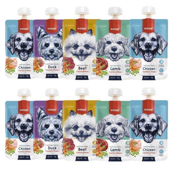 וונפי מחית מוס חטיף נוזלי לכלבים מיקס טעמים 90 גרם - 10 יח'