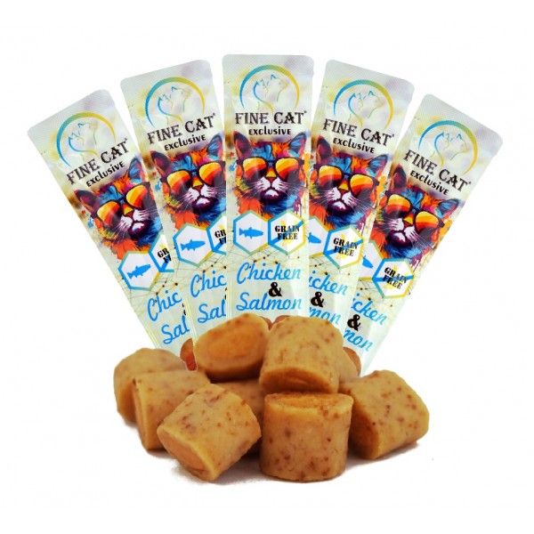 Fine Cat פיין קט מיני רולים רכים לחתול בטעם עוף וסלמון - 50 גרם (5X10 גרם)