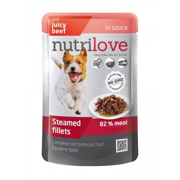 נוטרילאב פאוץ לכלבים רצועות פילה בקר ברוטב - 85 גרם