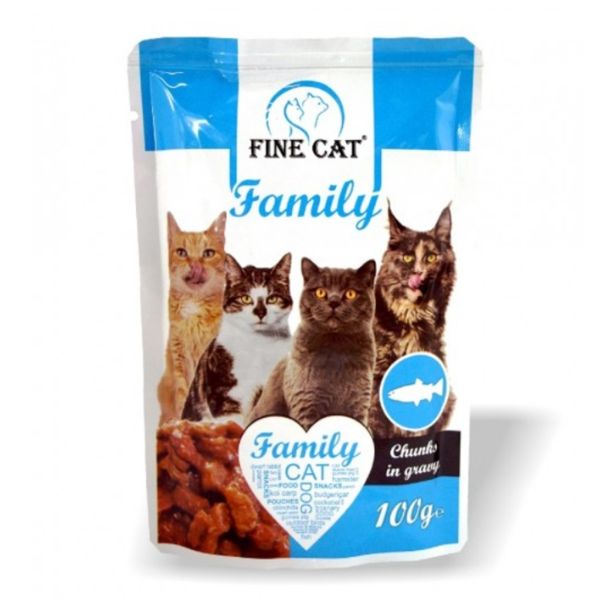 Fine Cat פיין קט פמילי מעדן פאוץ לחתולים עם דגים - 100 גרם