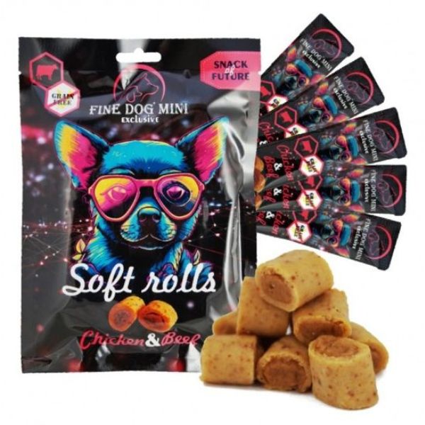 Fine Dog פיין דוג רולים רכים לכלבים עוף ובקר -50 גרם (5X10 גרם)