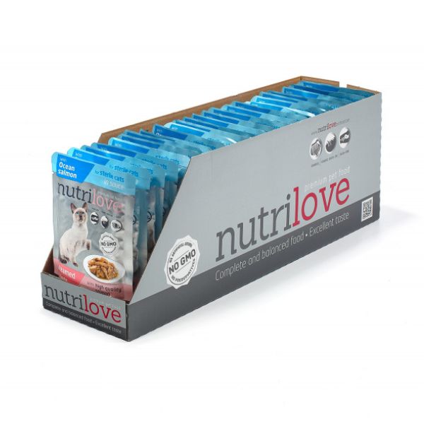 נוטרילאב מגש פאוץ' לחתול בשר סלמון סטרלייז ברוטב עשיר - 85 גרם * 28 יח'