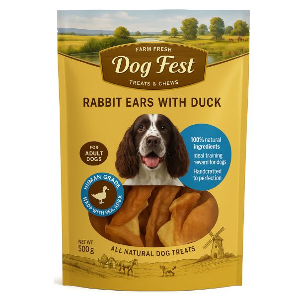 דוג פסט חטיף לכלבים אוזני ארנבת עם ברווז אריזת חסכון - 500 גרם