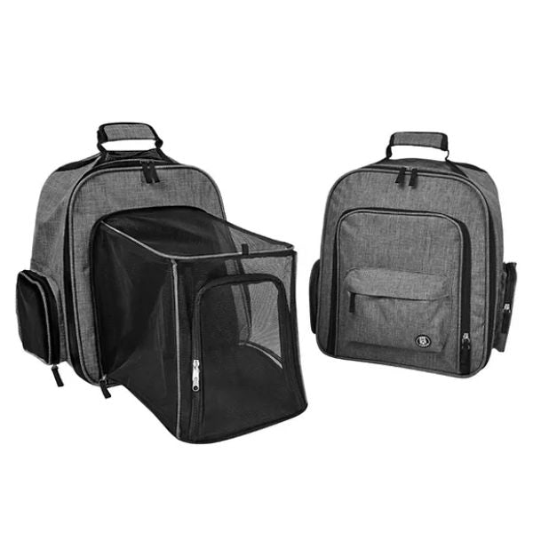 פופוס תיק גב *מתרחב* אפור לכלבים וחתולים עד 12 ק"ג