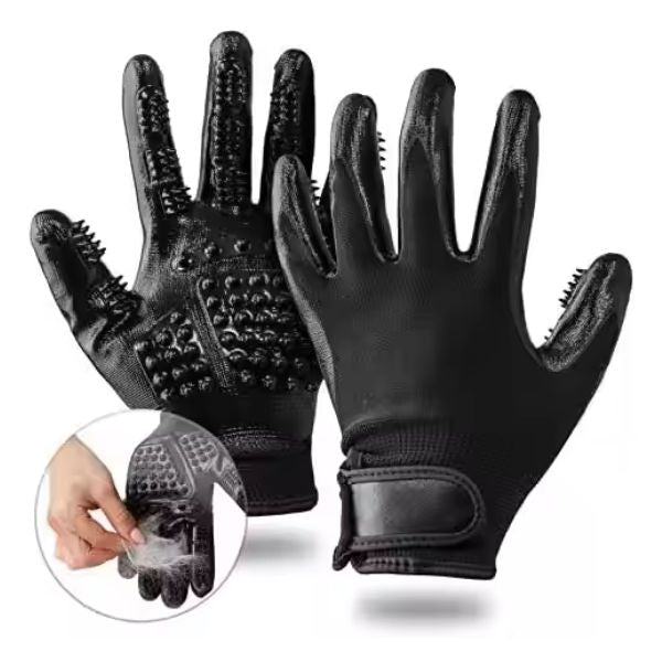 זוג כפפות מקצועיות ופונקציונליות להברשת כלבים וחתולים