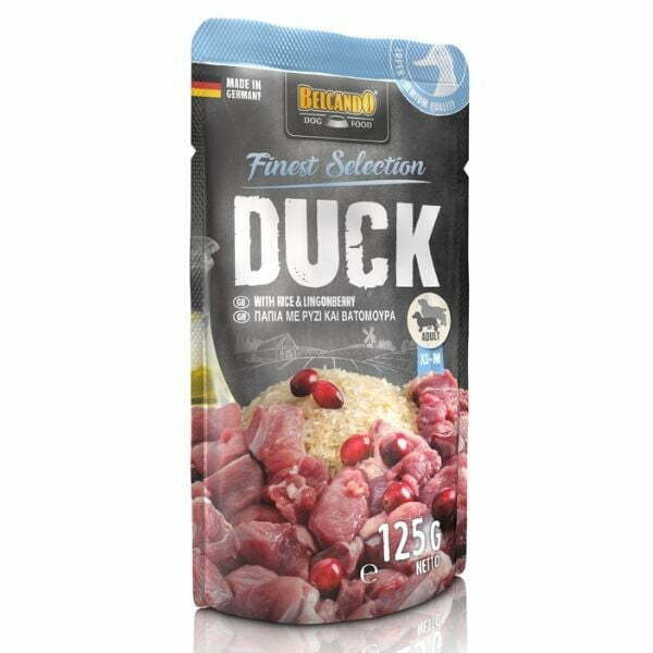 בלקנדו מחית מזון רטוב פאוץ' לכלבים -  ברווז, אורז וחמוציות הרים - 125 גרם