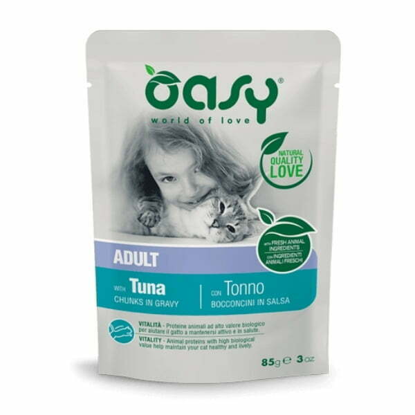 אואסי Oasy פאוץ' לחתולים 85 גרם - נתחי טונה בציר עשיר