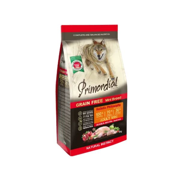 פרימורדיאל ללא דגנים לכלבים בוגרים שליו וברווז גזע קטן  - 2 ק"ג