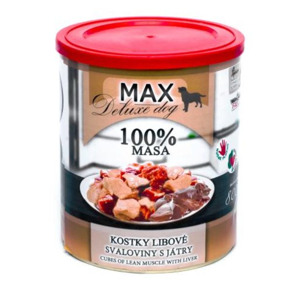 Falco Max מזון רטוב בשימורים קוביות שריר בקר וחזיר עם כבד - 800 גרם