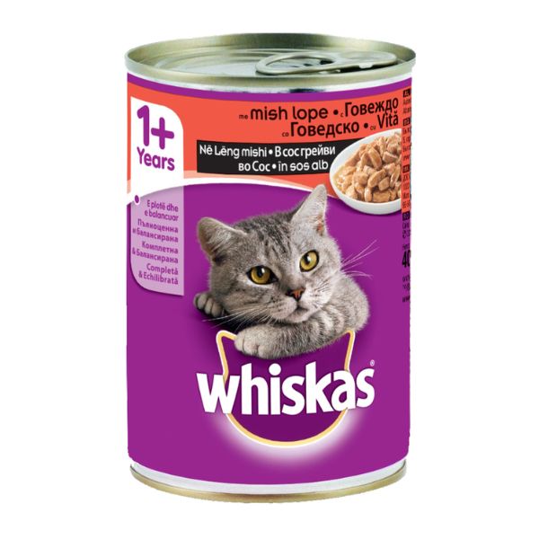שימור וויסקס WHISKAS בקר לחתול בוגר - 400 גרם