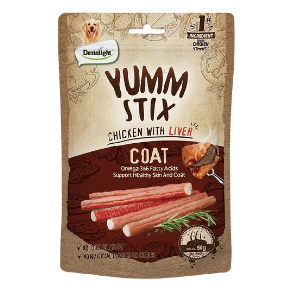 דנטלייט יאמ סטיקס עוף וכבד לתמיכה בעור ופרווה  - 50 גרם