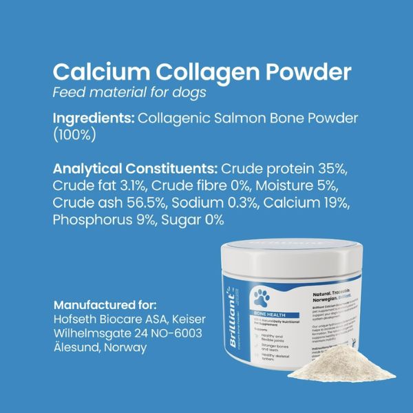 בריליאנט תוסף סידן וקולגן לחיזוק ובריאות המפרקים והעצמות לכלבים- 200 גרם