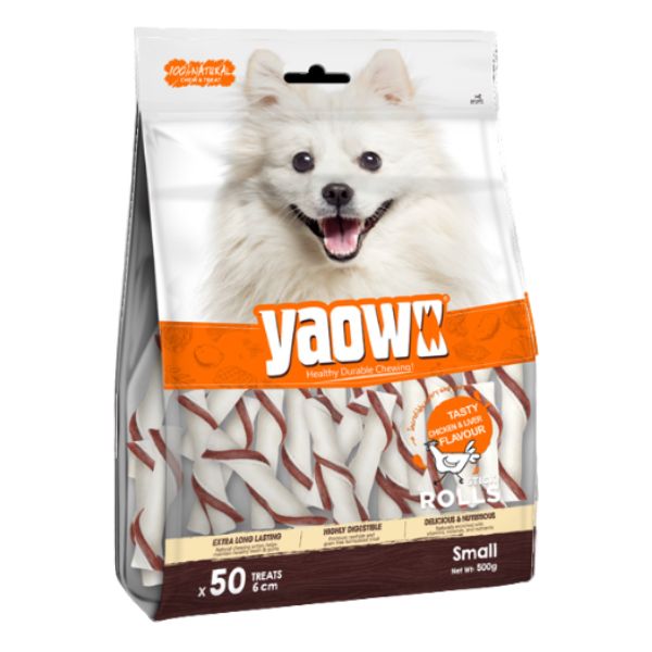 רולים קצרים 6 ס"מ בטעם עוף וכבד YAOW אריזת חסכון - 500 גרם