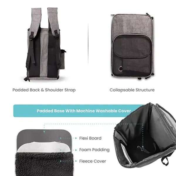 פופוס תיק גב אפור לכלבים וחתולים עד 12 ק"ג