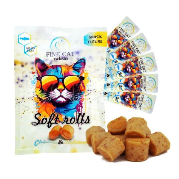 Fine Cat פיין קט מיני רולים רכים לחתול בטעם עוף וסלמון - 50 גרם (5X10 גרם)