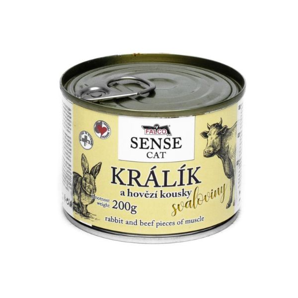 Falco Sense Cat מזון רטוב בשימורים לחתולים ארנבת בקר וחזיר - 200 גרם