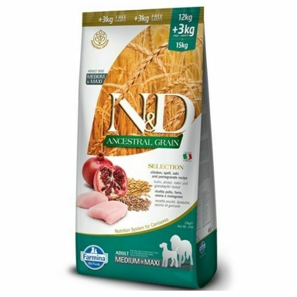 ND נטורל אנד דלישס גזע בינוני וגדול עוף ורימון - 15 ק"ג