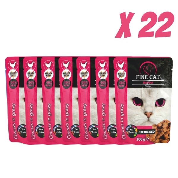 Fine Cat שרוול מעדן פאוץ לחתולים עוף סטרלייז - 22 יח * 100 גרם
