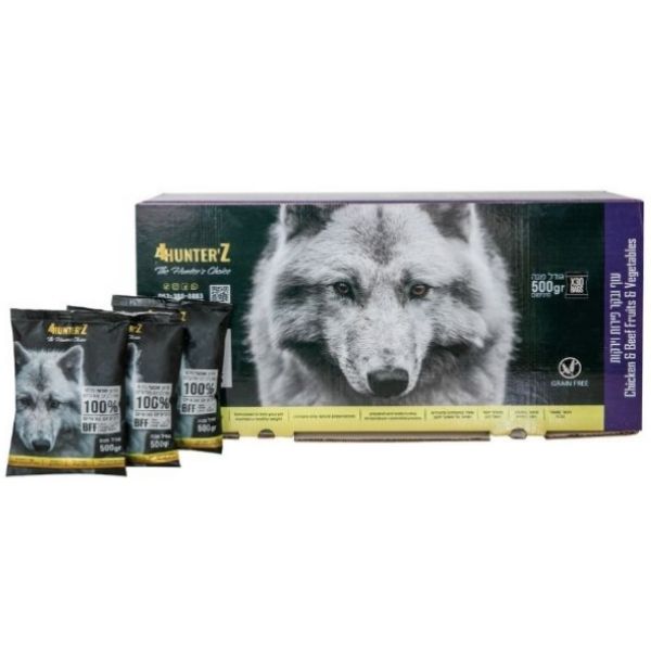 4Hunterz פור האנטרז מזון טבעי לכלבים עוף בקר פירות וירקות - 6 ק"ג