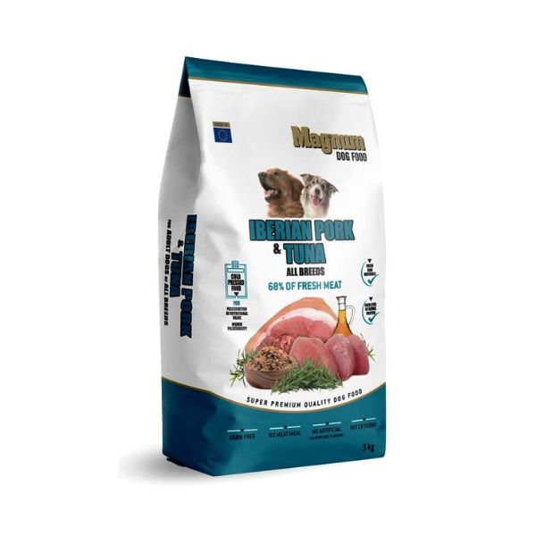 מגנום מזון לכלבים חצי לח בכבישה קרה 100% טבעי איבריקו וטונה - 3 ק"ג