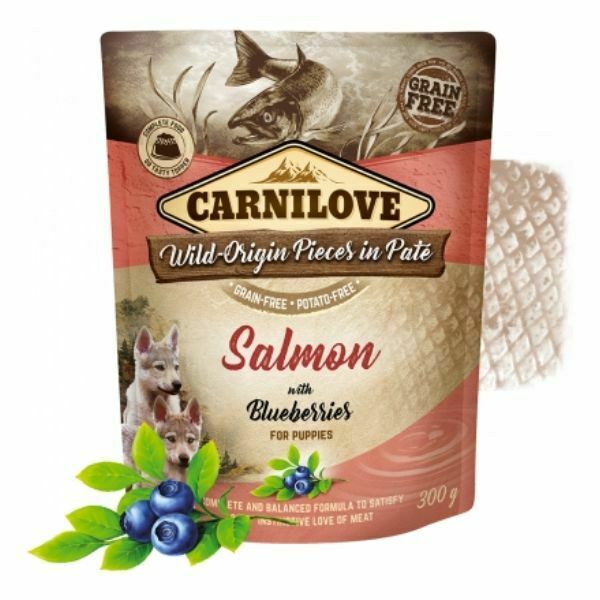 קרנילאב סלמון ואוכמניות לגורים פאוץ' מזון רטוב - 300 גרם