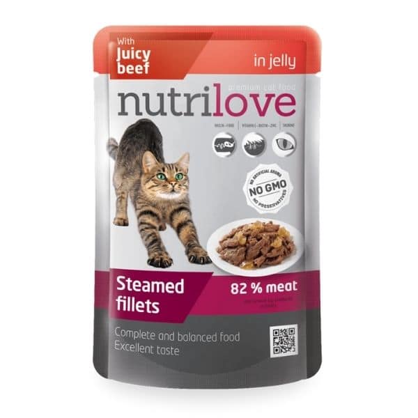 נוטרילאב פאוץ' לחתול נתחי בשר בקר - 85 גרם