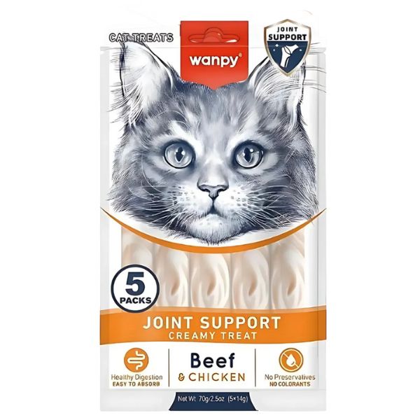 Wanpy וונפי קרם ליקוק פונקציונלי לחתולים בקר ועוף לתמיכה במפרקים - 70 גרם