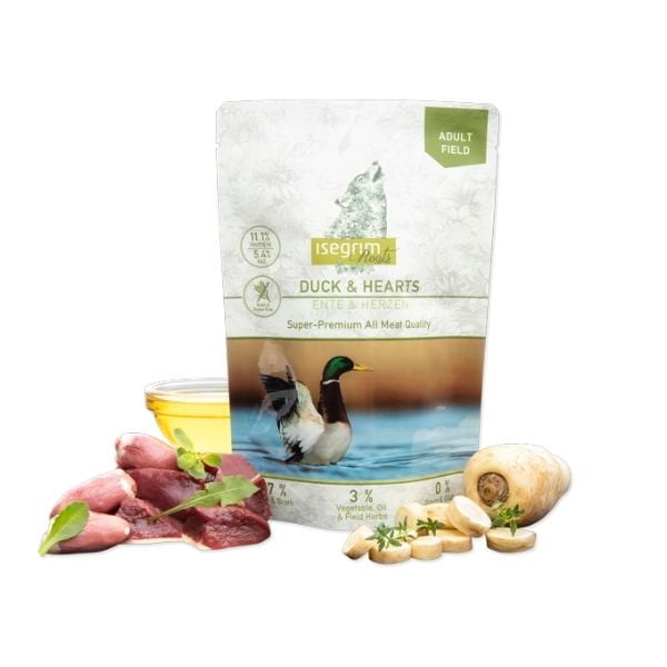 איסגרים מזון טבעי לכלבים ברווז לבבות עוף שמן פשתן