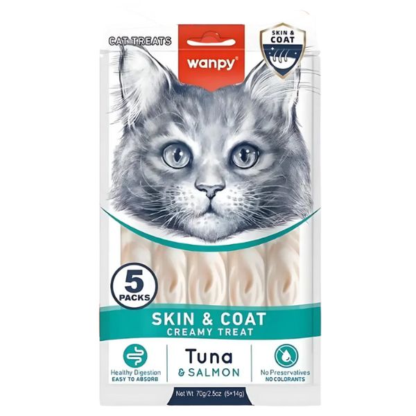 Wanpy וונפי קרם ליקוק פונקציונלי לחתולים טונה וסלמון עור ופרווה - 70 גרם